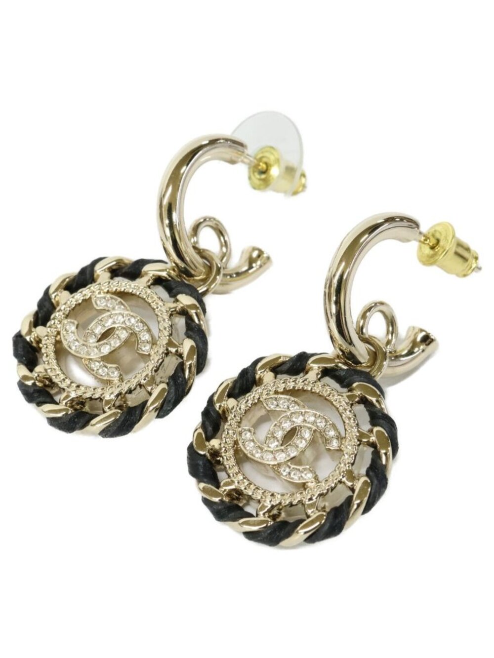 Chanel Rhinestone CC Logo Chain Design Earrings - Picture 6 of 6